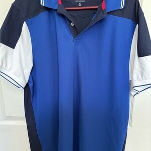 Club Room Navy, Blue, and White Color Block Polo Shirt